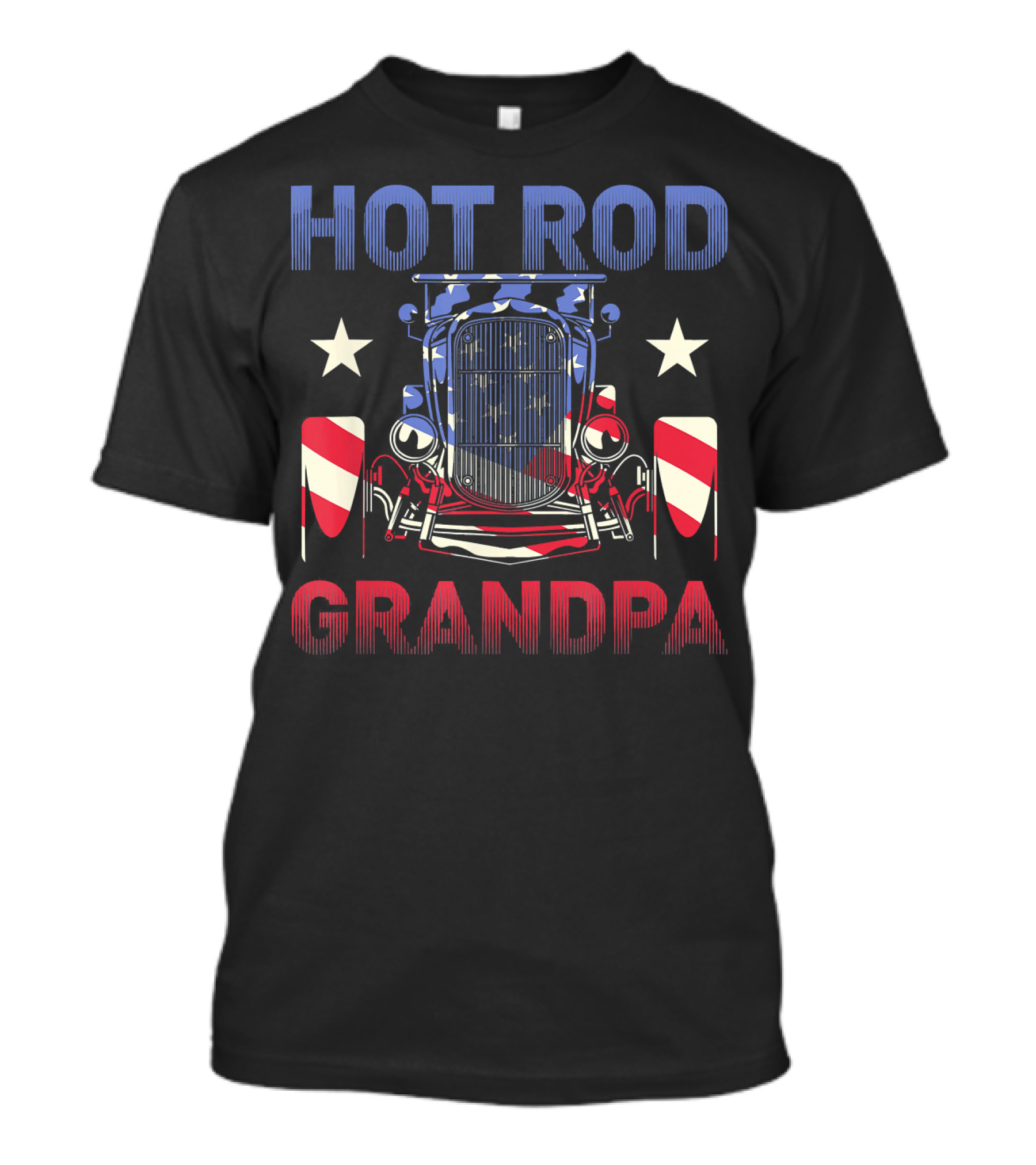 Hot Rod Grandpa American Flag Vintage Car Stars T-Shirt