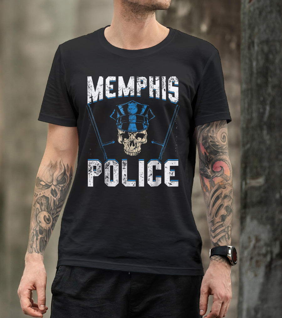 Memphis Police Skull And Crossed Batons T-Shirt