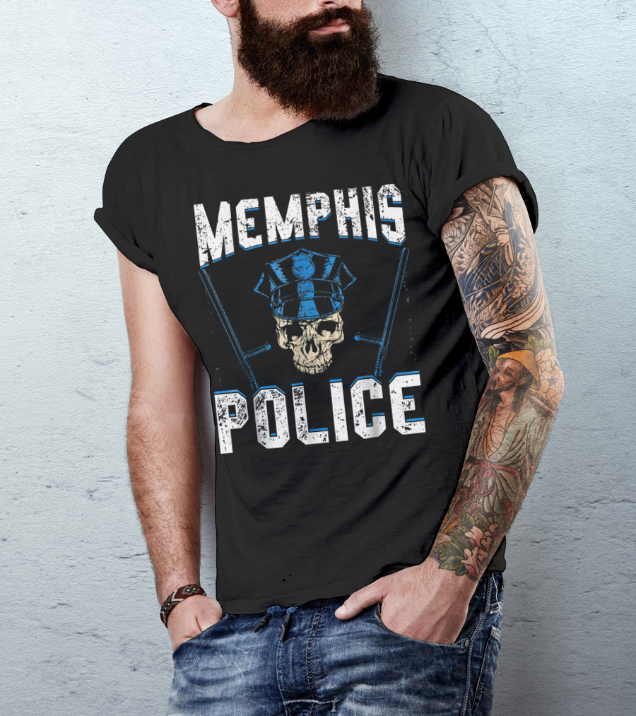 Memphis Police Skull And Crossed Batons T-Shirt