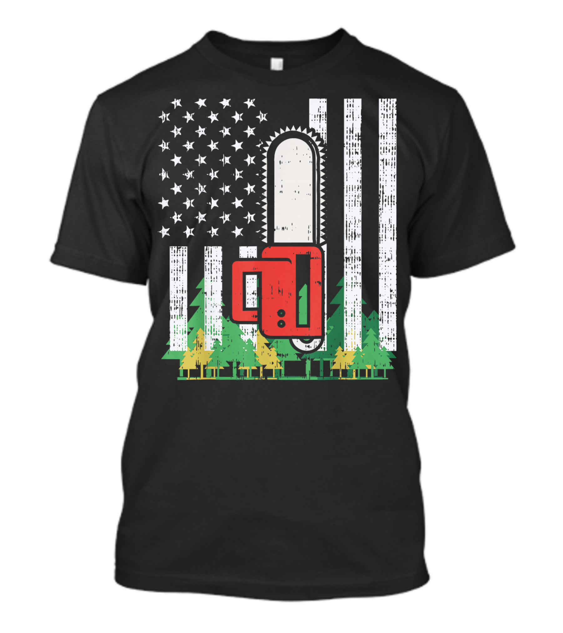 Mens USA Flag Chainsaw Woods Patriotic Forest Americana T-Shirt