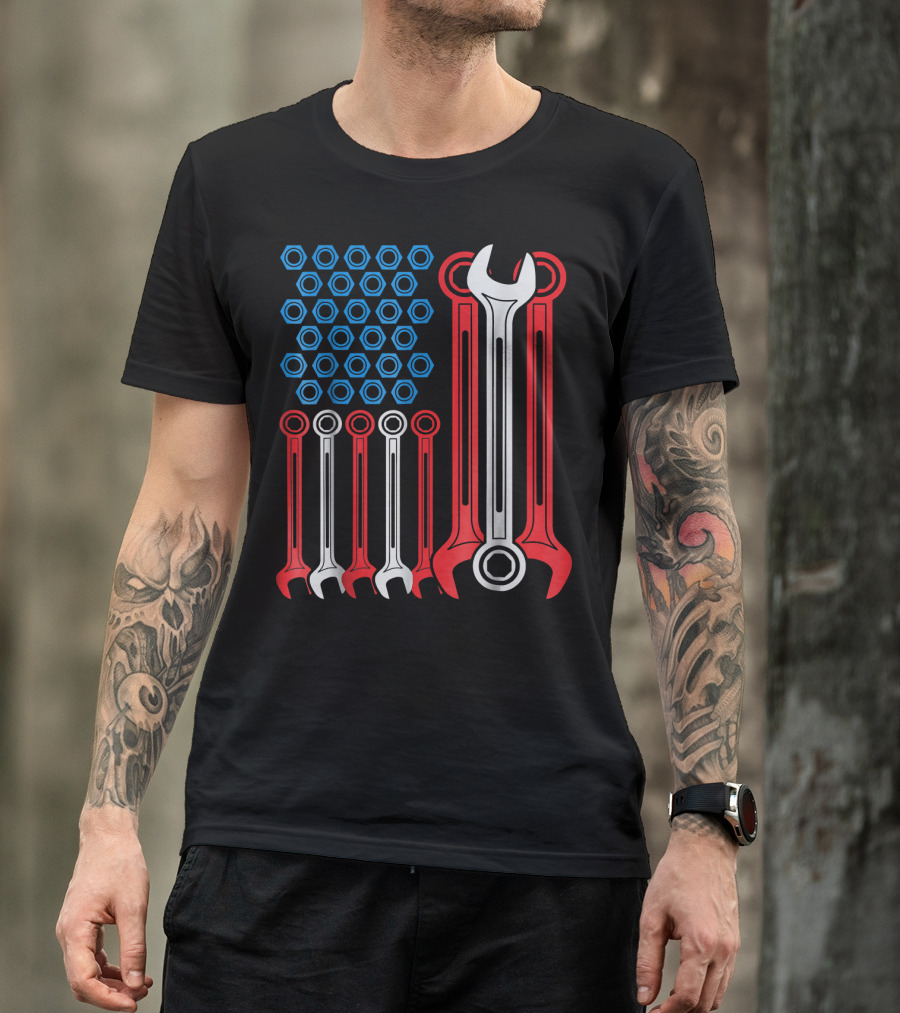 Patriotic Mechanic Wrench USA Flag T-Shirt