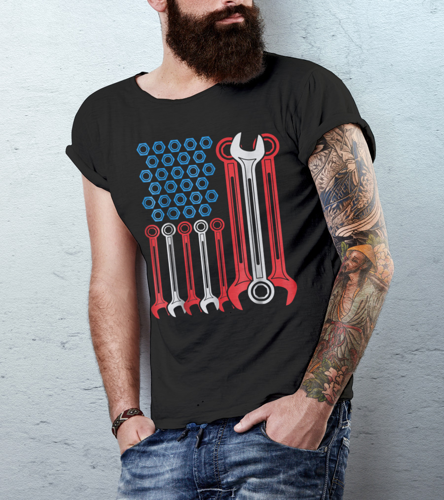 Patriotic Mechanic Wrench USA Flag T-Shirt
