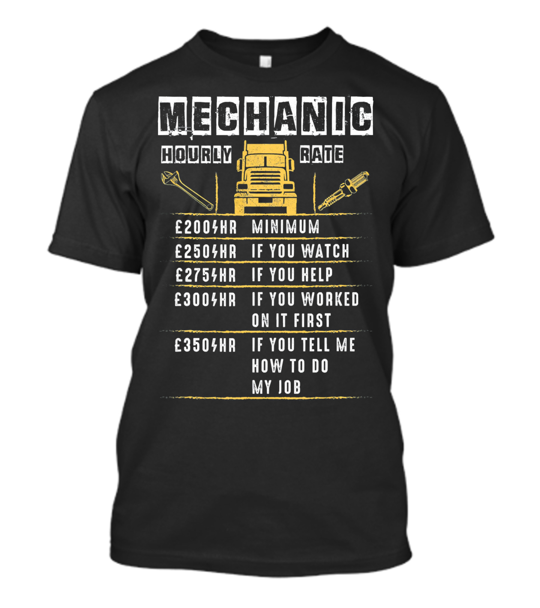 Mechanic Hourly Rate Minimum If You Watch Help Worked First Tell Me My Job Sarcastic Truck Mec T-Shirt