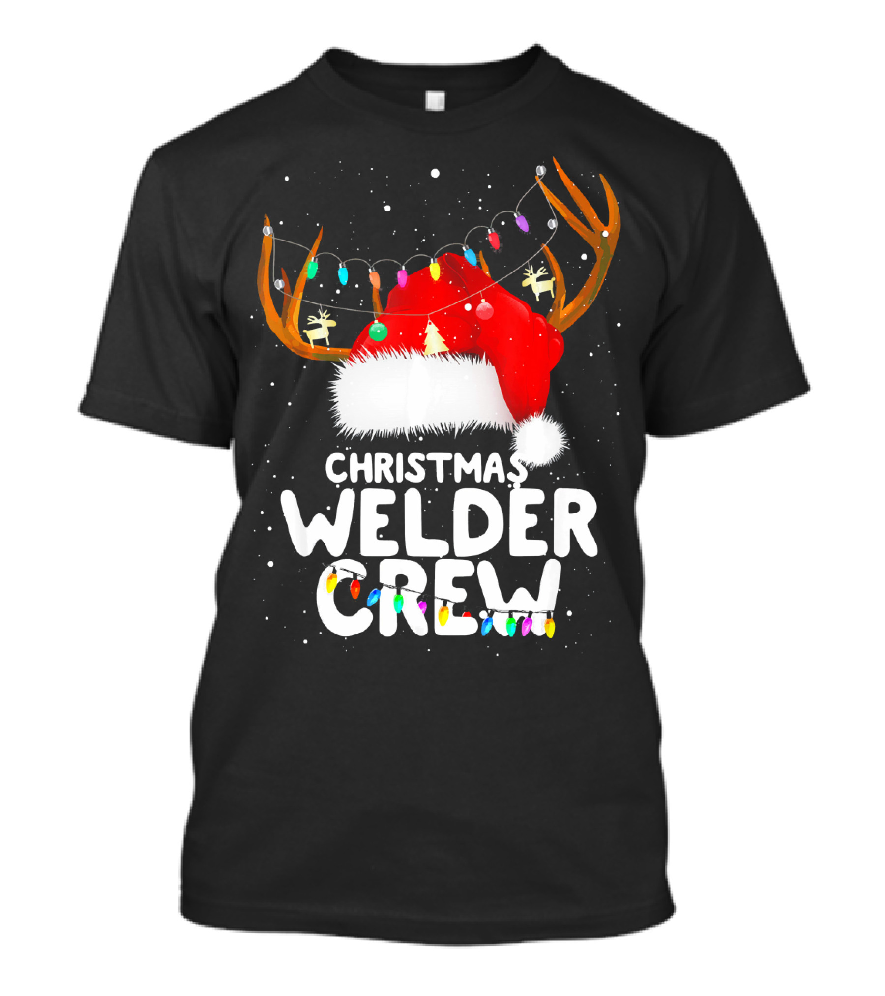 Christmas Welder Crew Santa Hat Reindeer Lights T-Shirt