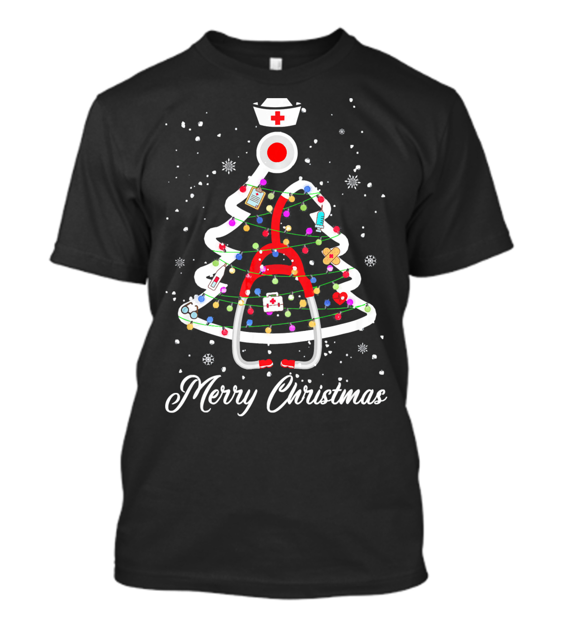 Merry Christmas Stethoscope Nurse Xmas Tree T-Shirt