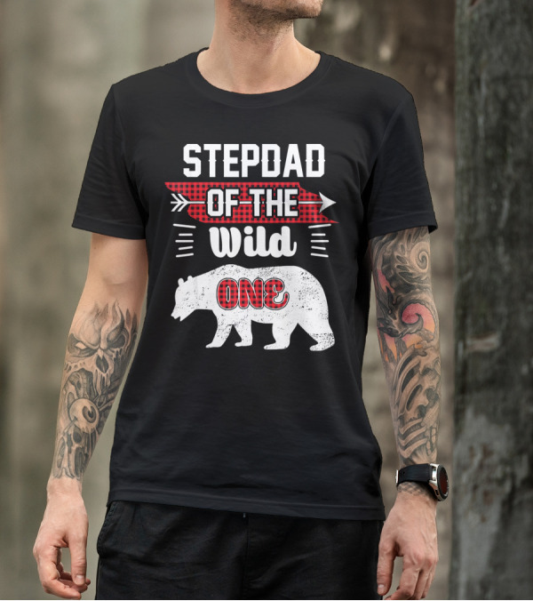 Stepdad Of The Wild One Bear Plaid T-Shirt