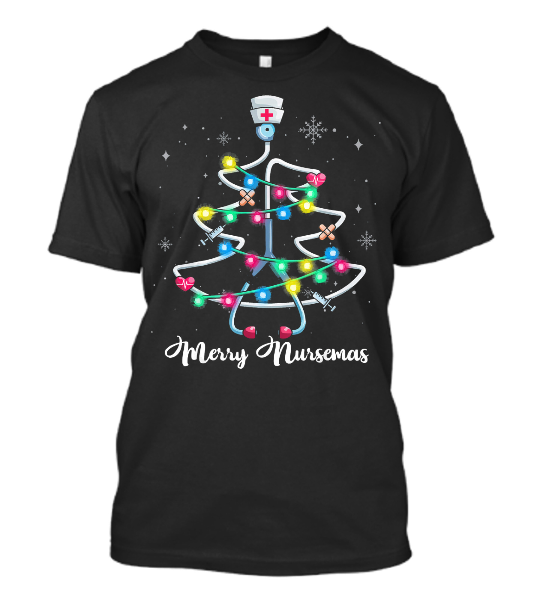 Merry Nursemas Funny Christmas Stethoscope Tree T-Shirt