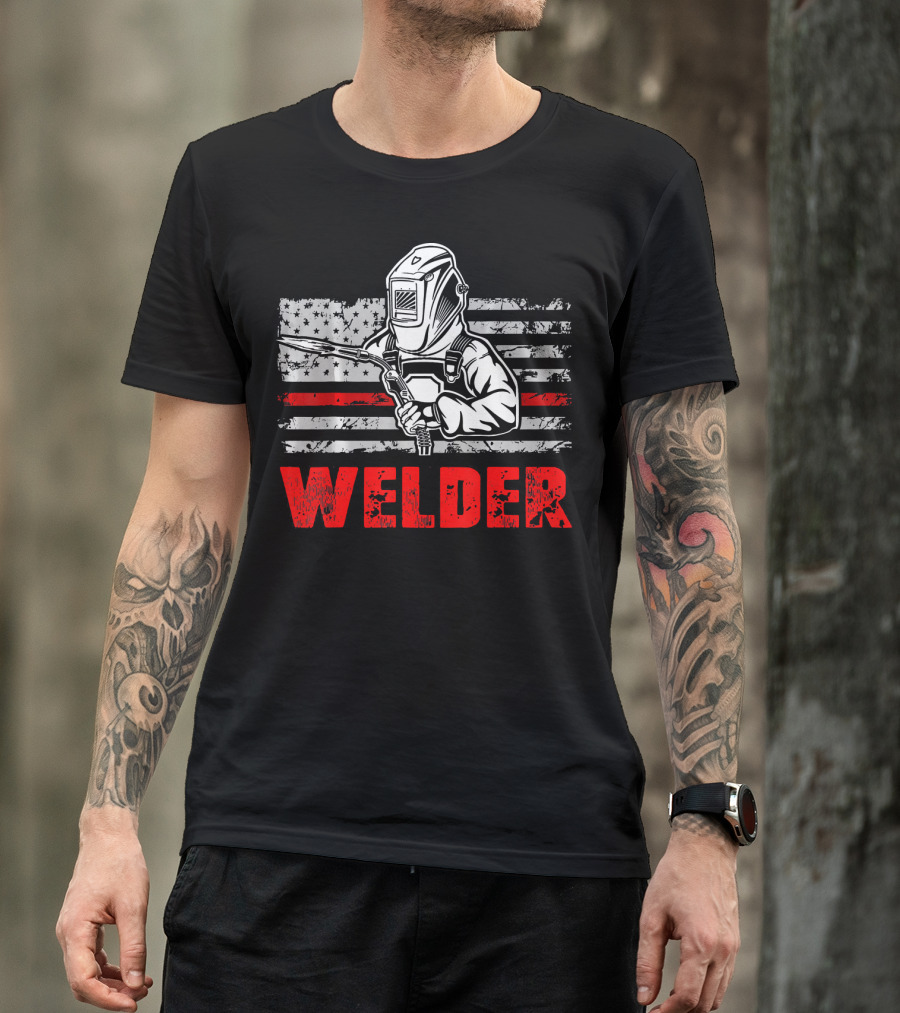 American Flag Welder Vintage Welding T-Shirt