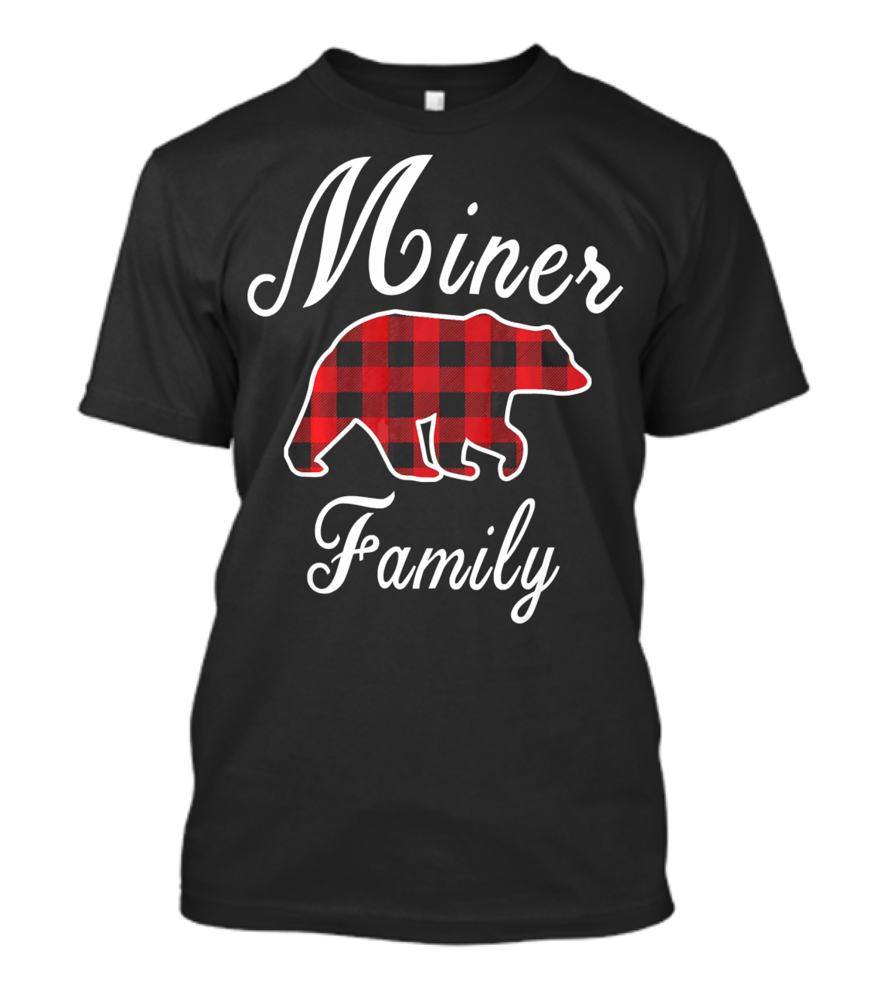 Miner Family Bear Red Plaid Buffalo Check T-Shirt