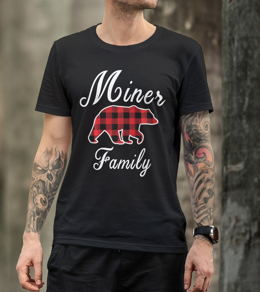Miner Family Bear Red Plaid Buffalo Check T-Shirt