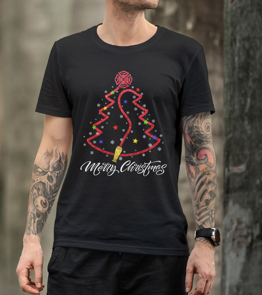 Merry Christmas Firefighter Tree Love My Job T-Shirt