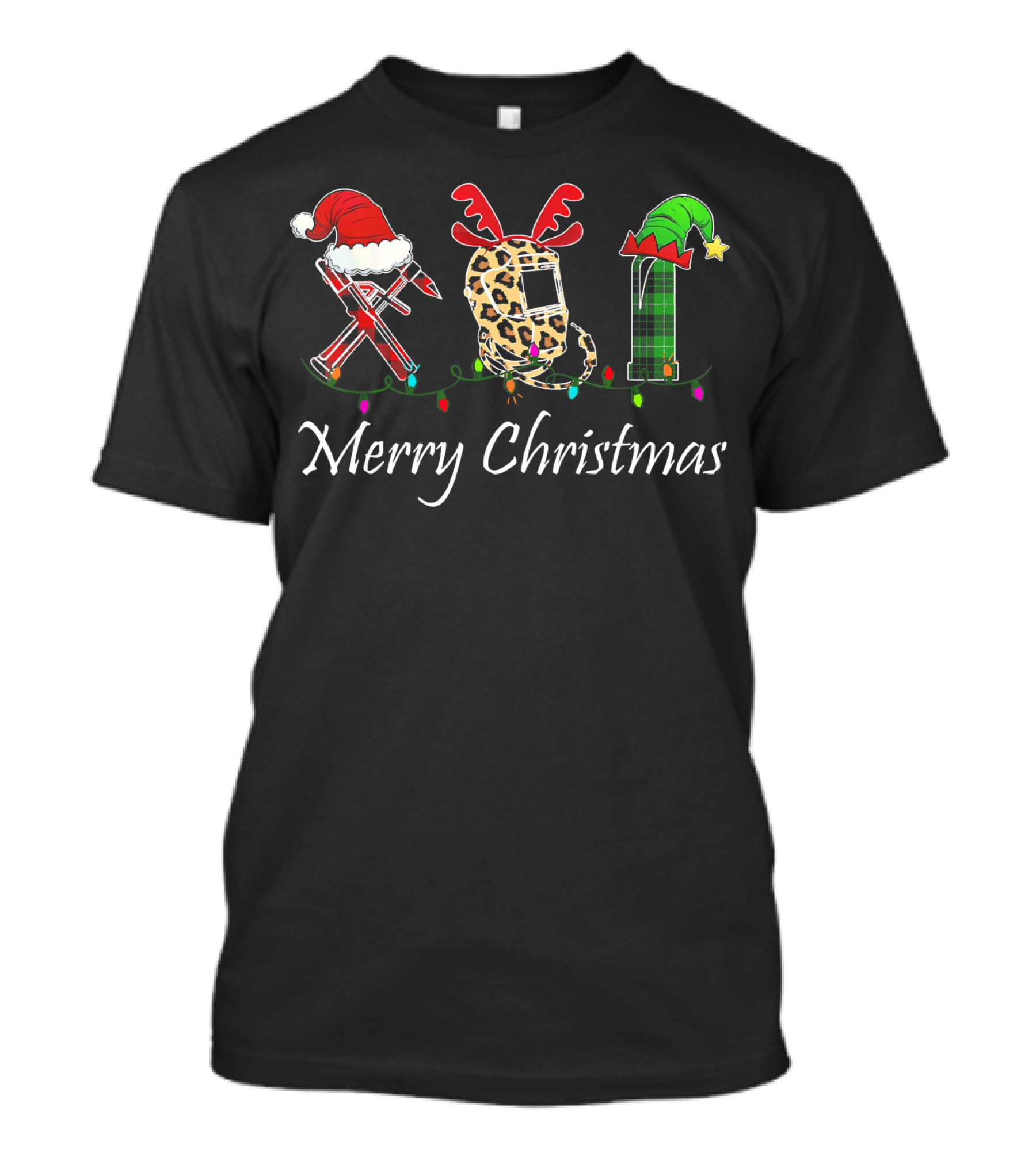 Merry Christmas Welder Welding Leopard Antlers Santa Elf T-Shirt
