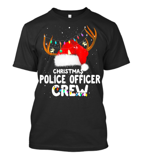 Christmas Police Officer Crew Santa Hat Lights Antlers T-Shirt