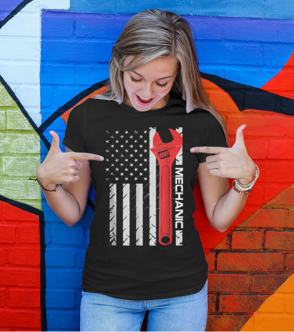USA Flag Wrench Mechanic T-Shirt