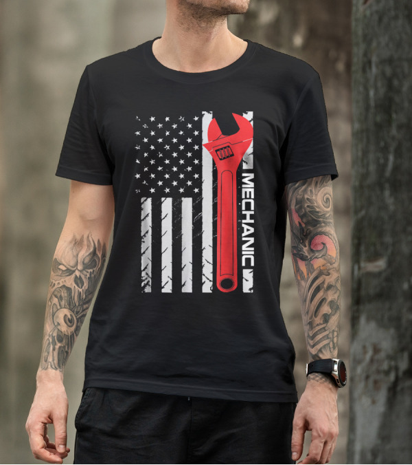 USA Flag Wrench Mechanic T-Shirt