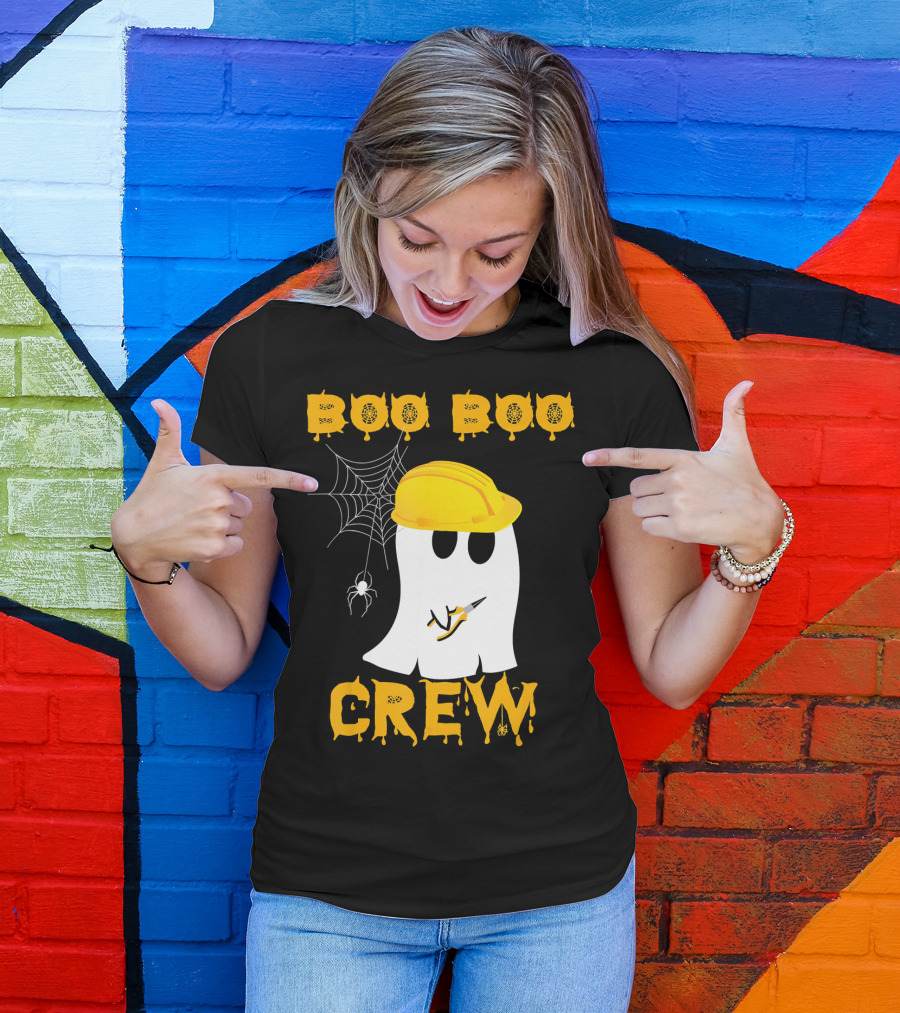 Boo Boo Crew Halloween Ghost Electrician Spider Web T-Shirt