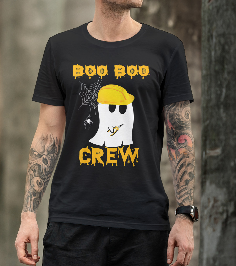 Boo Boo Crew Halloween Ghost Electrician Spider Web T-Shirt