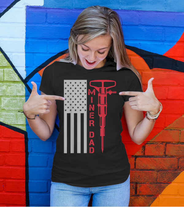 MINER DAD USA Flag Vertical Stars And Drill T-Shirt
