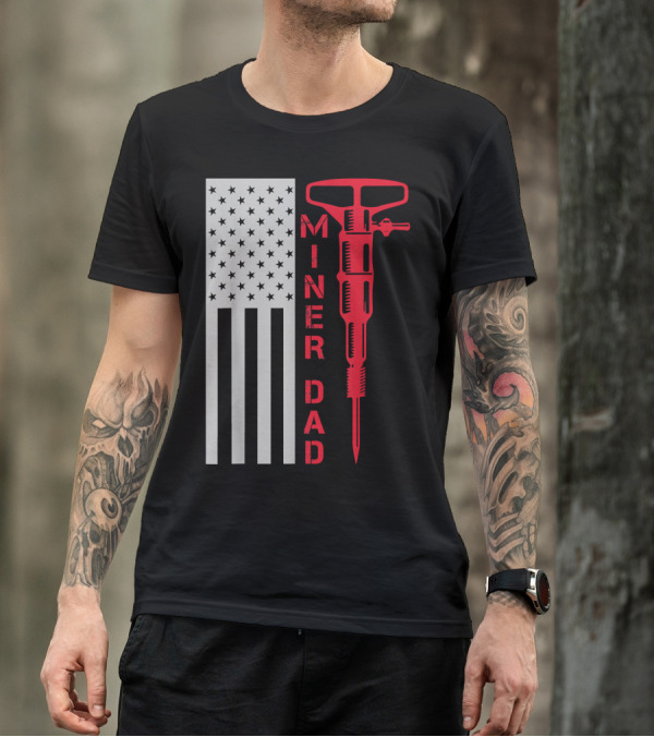 MINER DAD USA Flag Vertical Stars And Drill T-Shirt