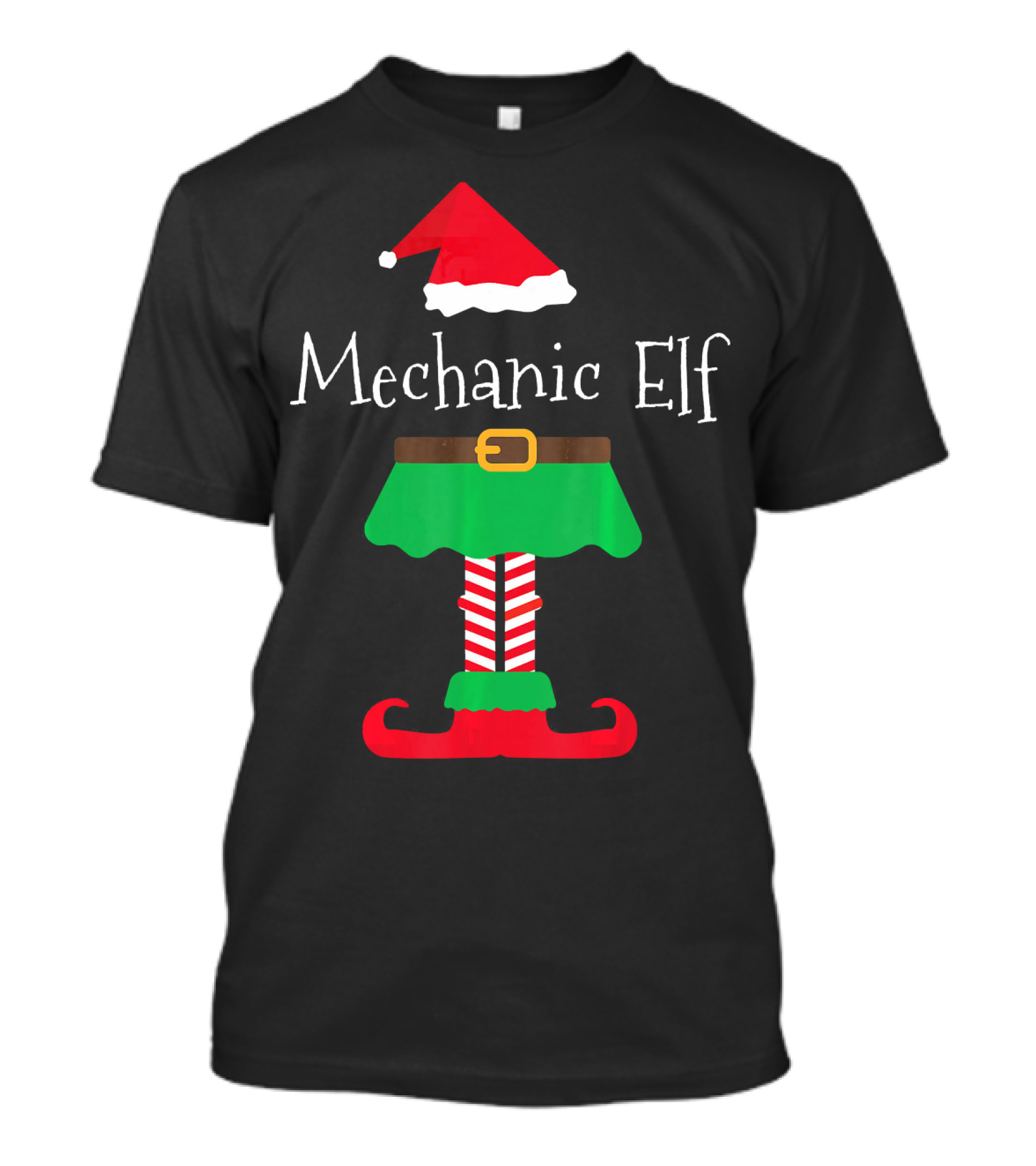 Mechanic Elf Santa Hat Holiday Humor T-Shirt