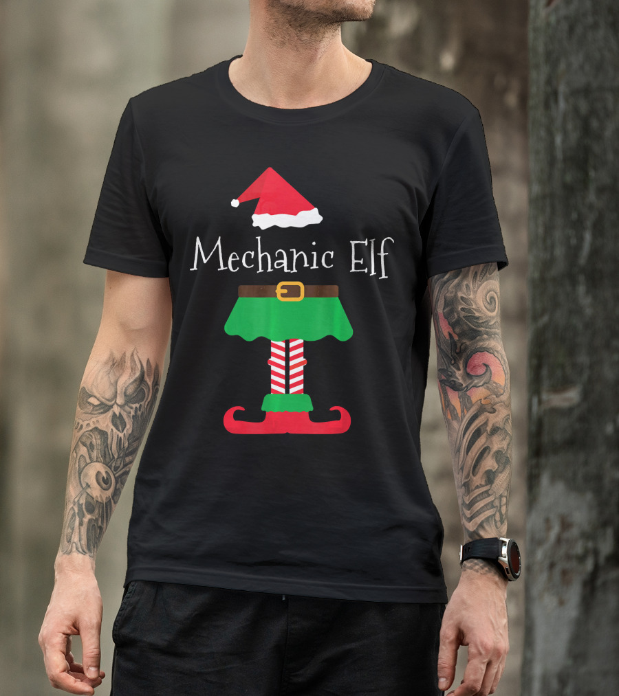 Mechanic Elf Santa Hat Holiday Humor T-Shirt