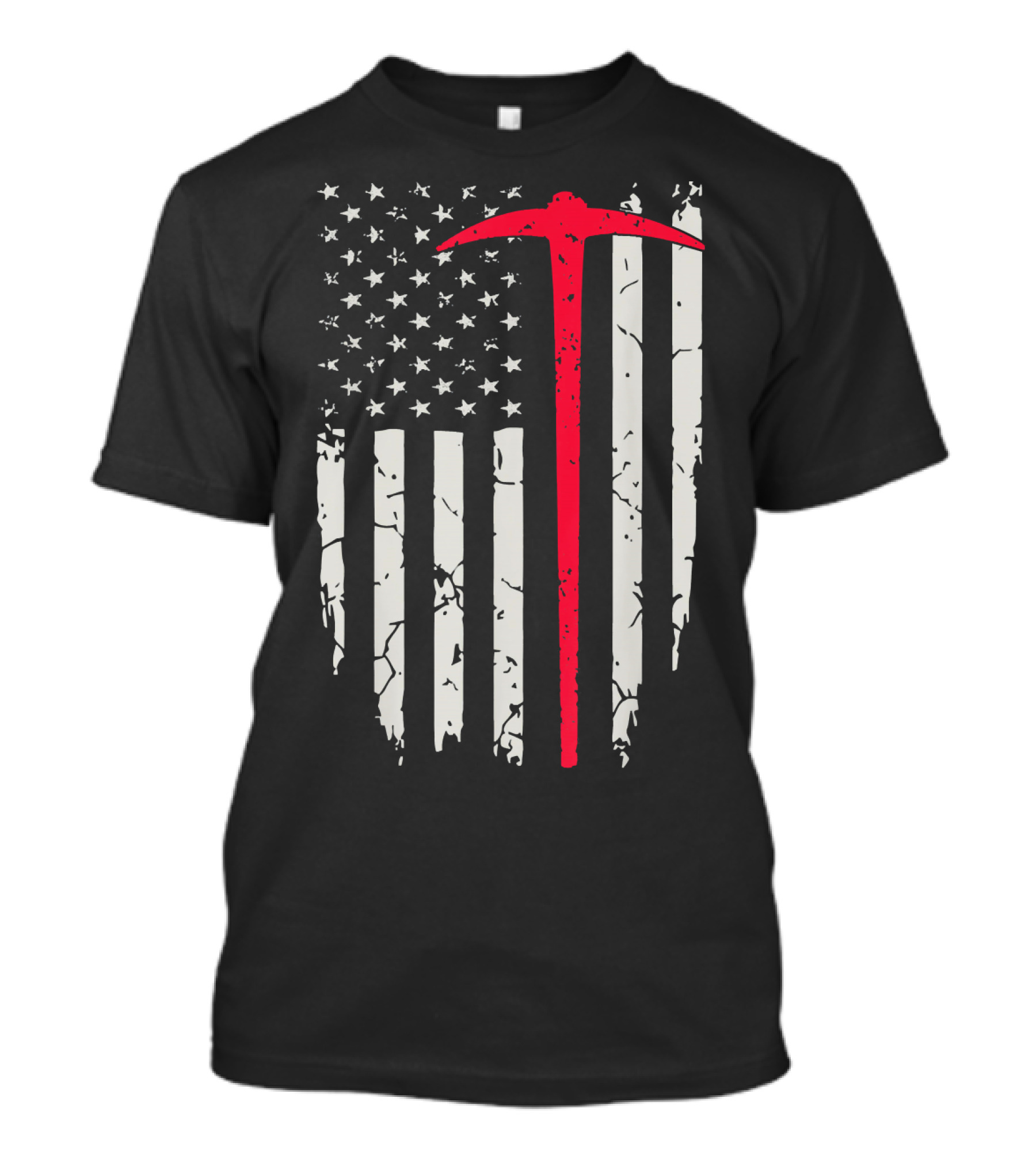 Miner American Flag Distressed Design With Red Pickaxe T-Shirt