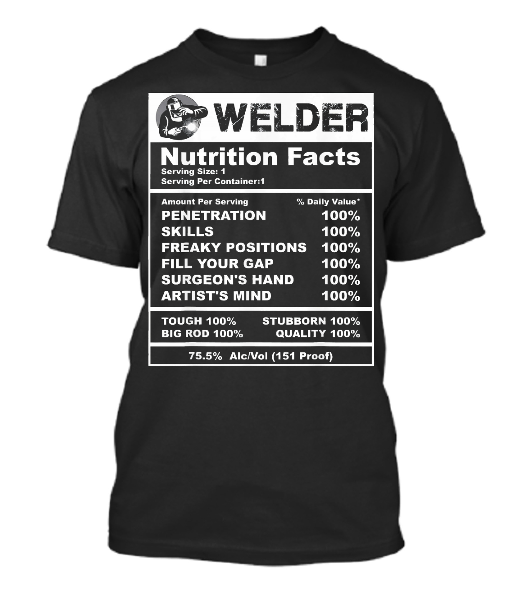 Welder Nutrition Facts Penetration Skills Surgeon's Hand Artist's Mind Toughness Stubbornness Big Rod Quality T-Shirt