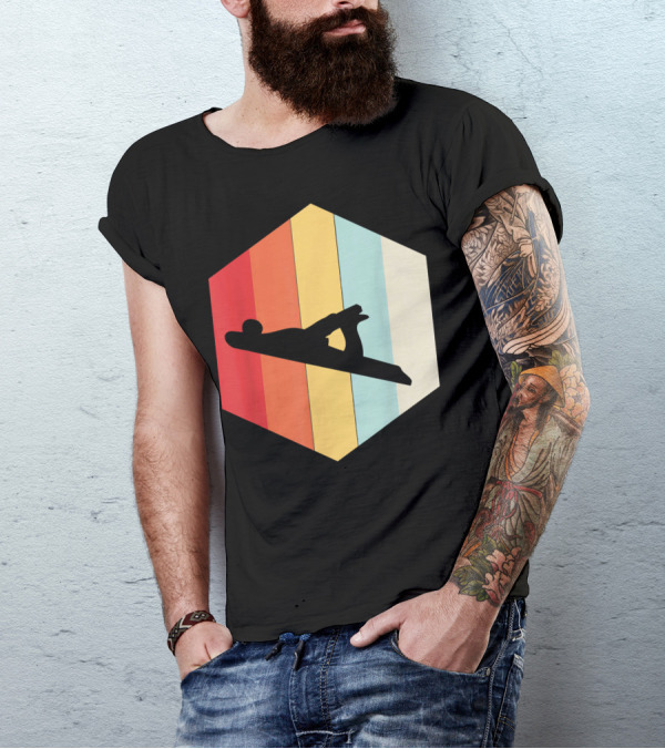 Mens Retro Vintage Hand Plane Woodworkin Colorful Hexagon T-Shirt