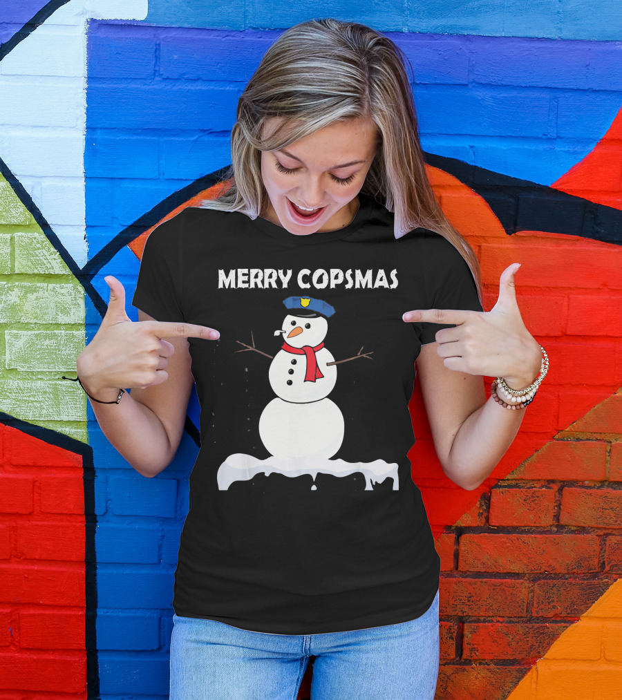 Merry Copsmas Funny Snowman Police Officer T-Shirt