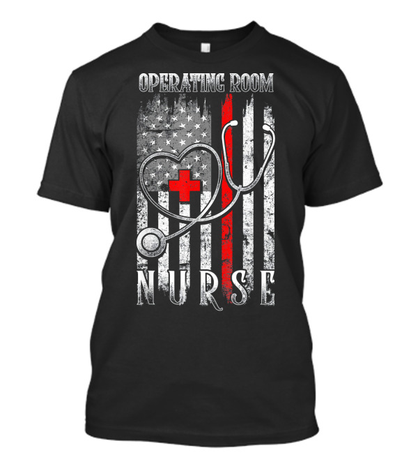 Operating Room Nurse Heart Stethoscope Red Cross Distressed Flag T-Shirt