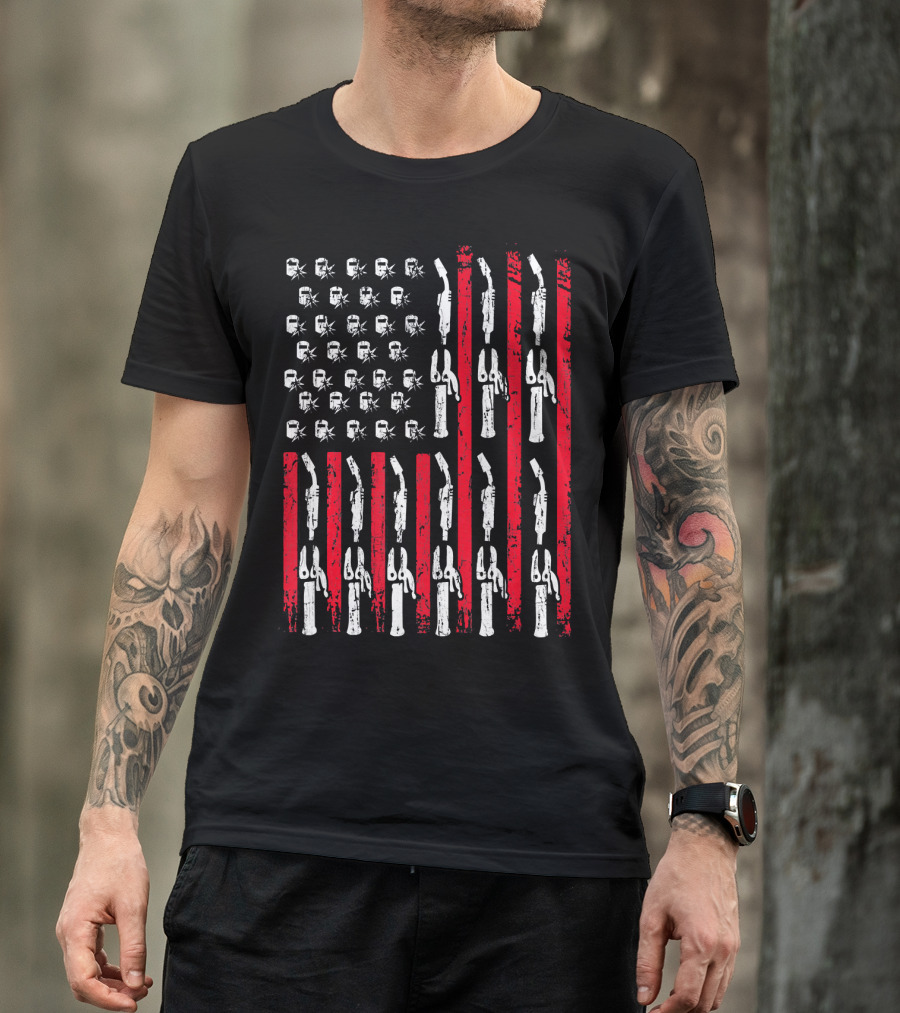 Patriotic Welder Helmet Torch American Flag T-Shirt