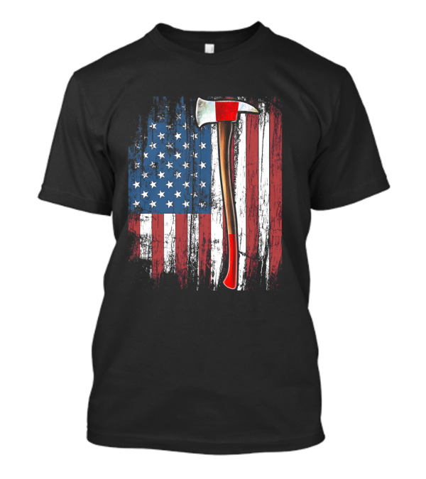 American Flag Firefighter Axe T-Shirt