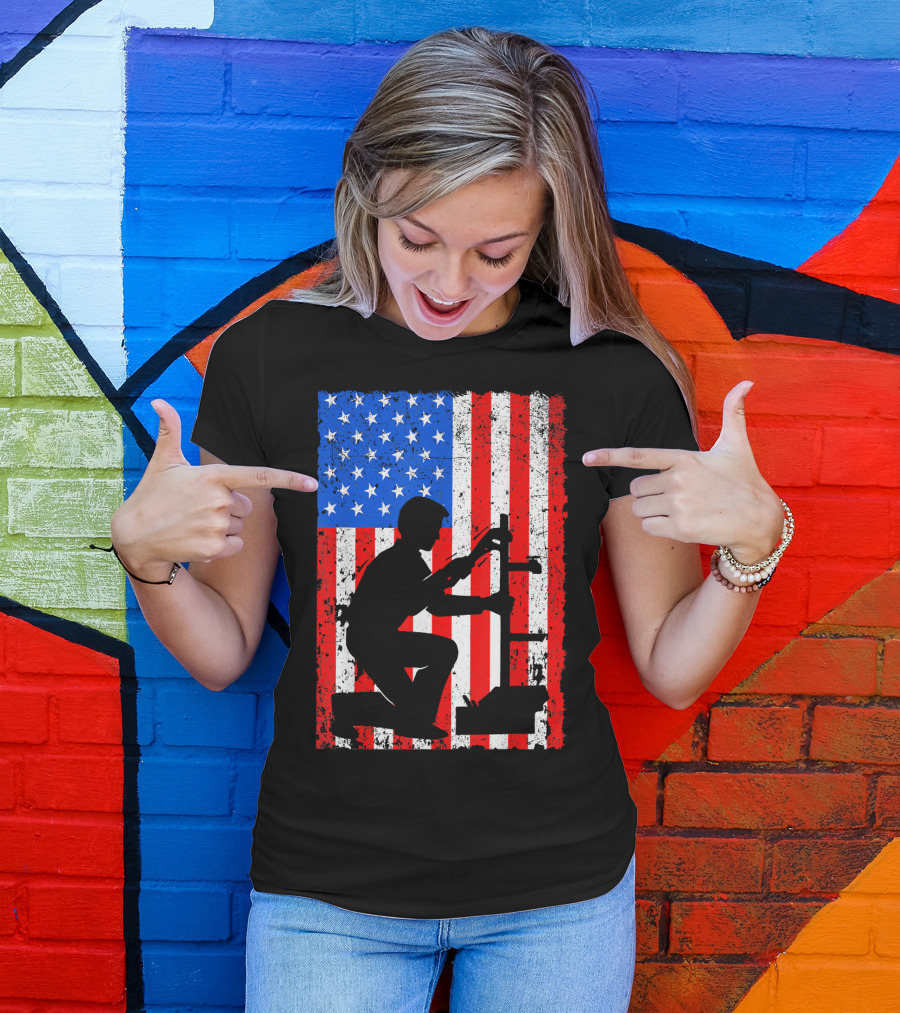 Plumber American Flag Merica Patriotic USA Worker T-Shirt