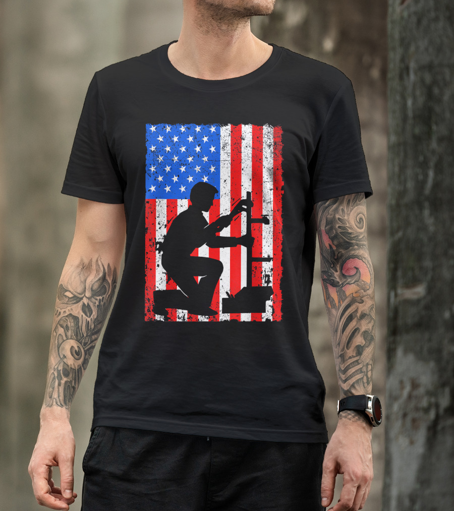 Plumber American Flag Merica Patriotic USA Worker T-Shirt