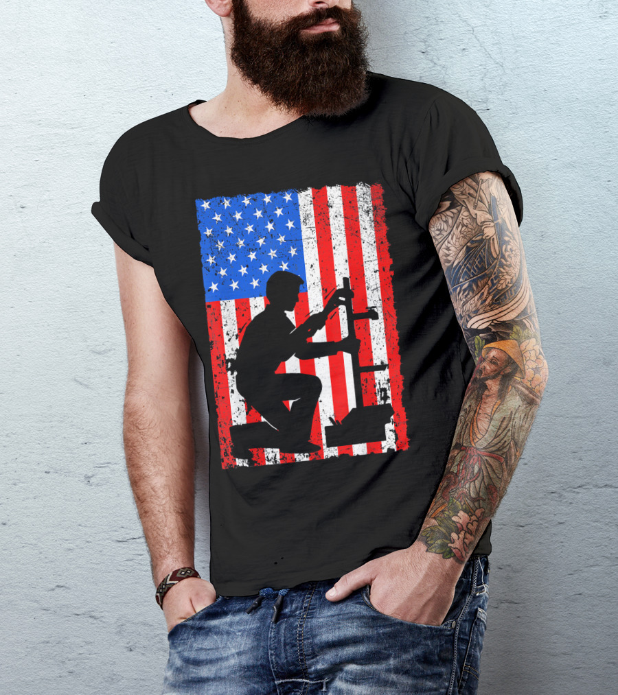 Plumber American Flag Merica Patriotic USA Worker T-Shirt