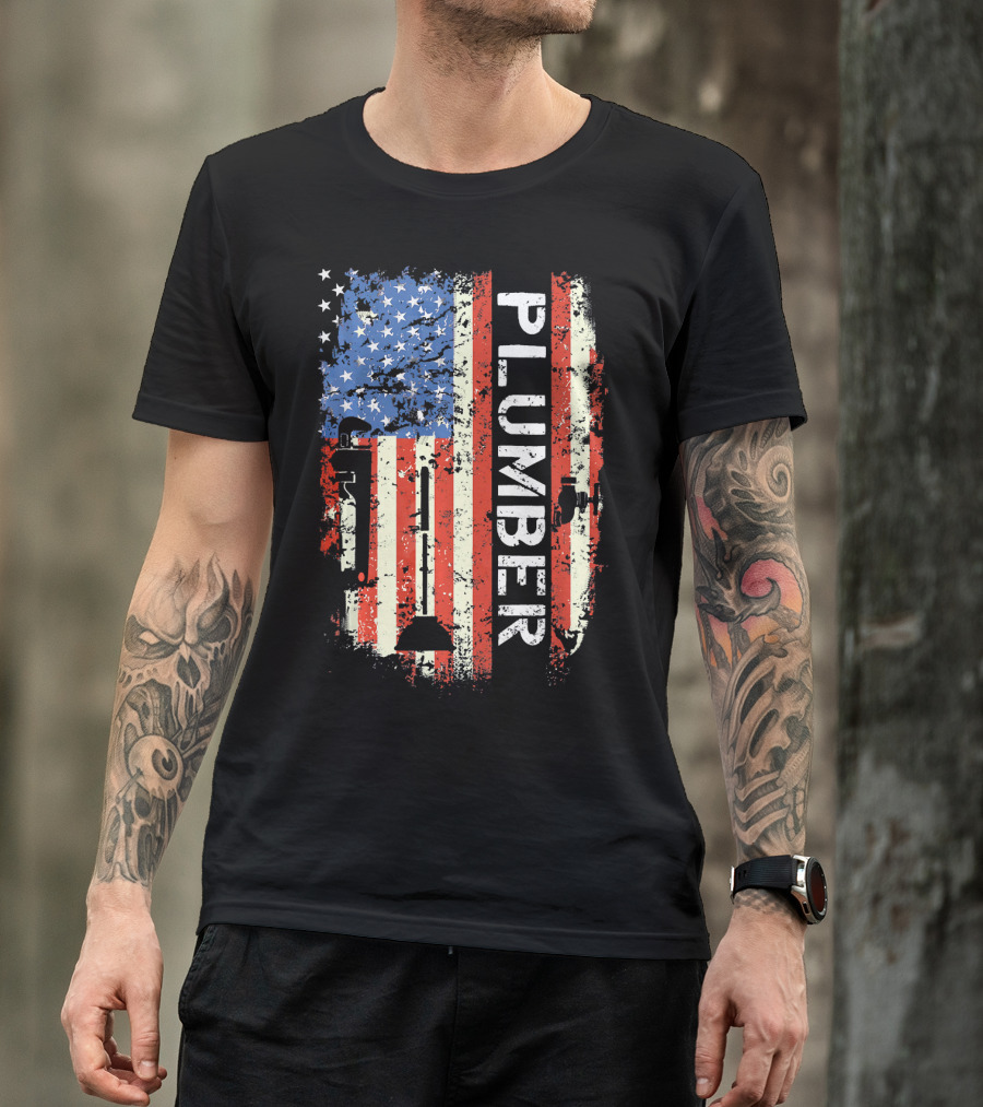 Patriotic American Flag Plumber Vintage Plumber T-Shirt