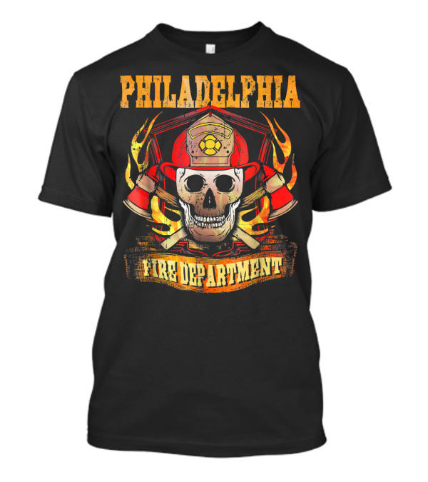 Philadelphia Fire Department Skull With Firefighter Helmet And Crossed Axes T-Shirt
