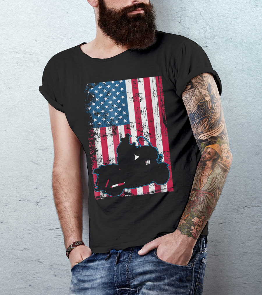 Patriotic American Flag With Motorcycle Police T-Shirt