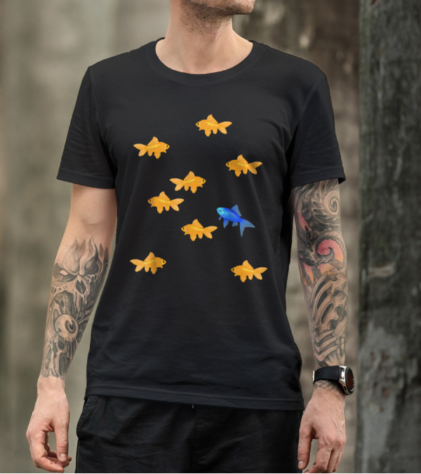 Goldfish Embrace Individuality Blue Fish Among Orange Fish T-Shirt