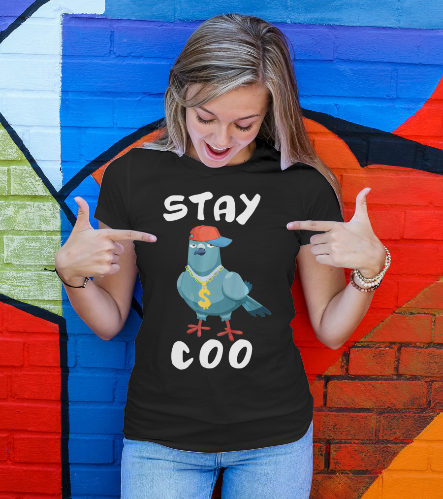 Stay Coo Funny Cool Pigeon With Cap And Chain T-Shirt