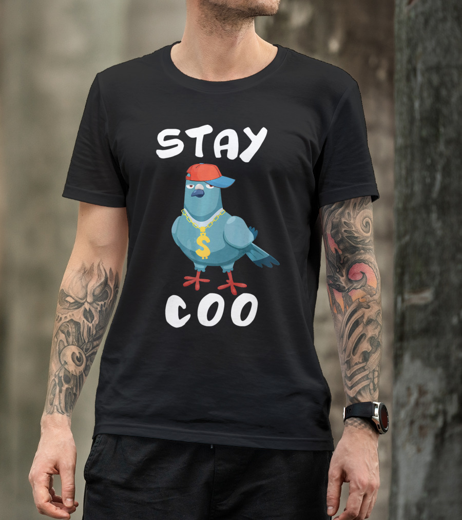 Stay Coo Funny Cool Pigeon With Cap And Chain T-Shirt