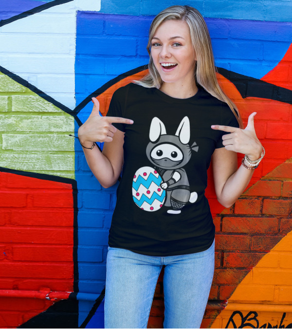Easter Sunday Bunny Ninja Egg Hunt Hidin With Cute Zigzag And Polka Dot Egg T-Shirt