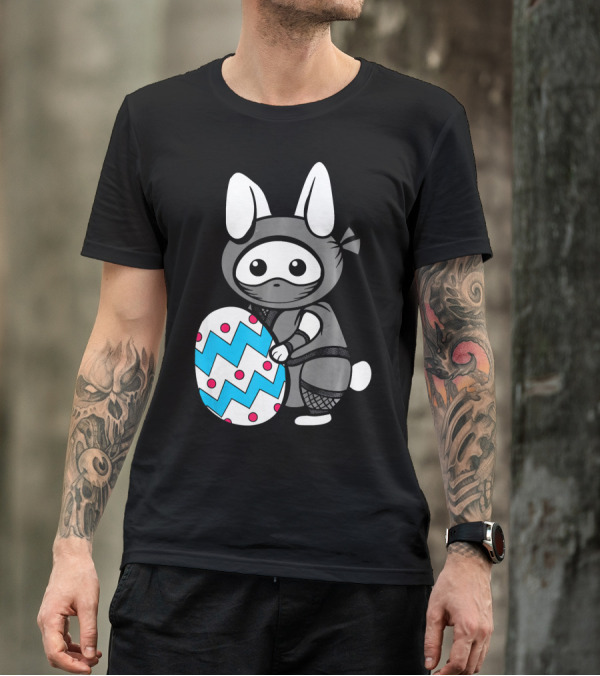 Easter Sunday Bunny Ninja Egg Hunt Hidin With Cute Zigzag And Polka Dot Egg T-Shirt