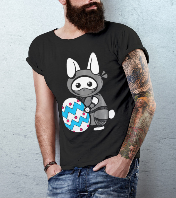 Easter Sunday Bunny Ninja Egg Hunt Hidin With Cute Zigzag And Polka Dot Egg T-Shirt