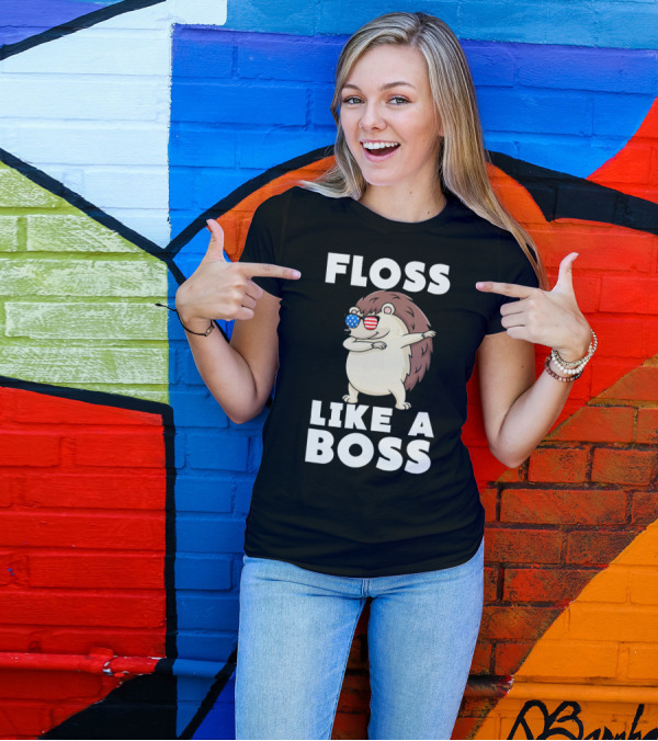 Floss Like A Boss Cute Hedgehog With American Flag Sunglasses T-Shirt