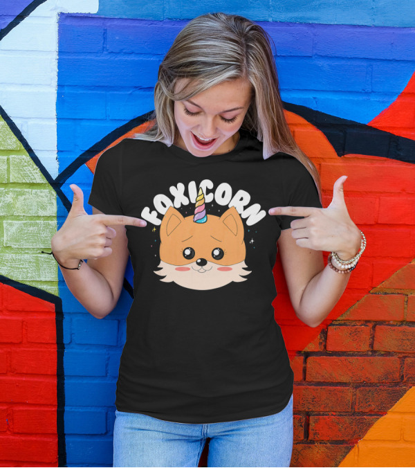 Foxicorn Unicorn Funny Birthday Fox With Rainbow Horn T-Shirt