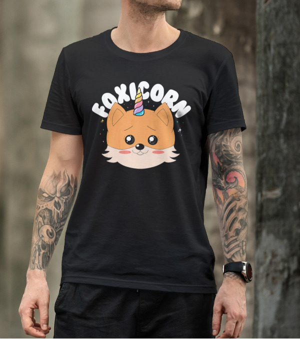 Foxicorn Unicorn Funny Birthday Fox With Rainbow Horn T-Shirt