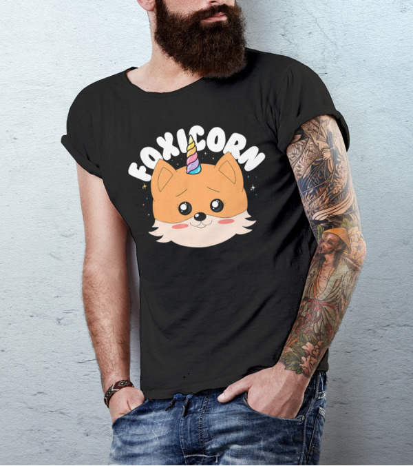 Foxicorn Unicorn Funny Birthday Fox With Rainbow Horn T-Shirt