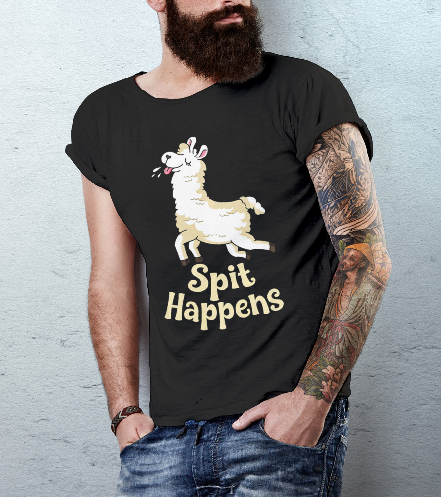 Funny Llama Spit Happens Llama T-Shirt