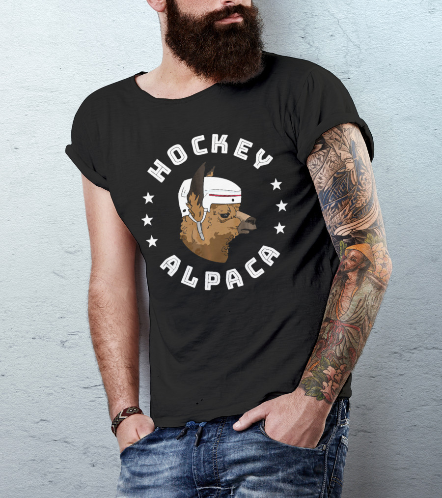 Hockey Alpaca Llama With Stars And Helmet T-Shirt